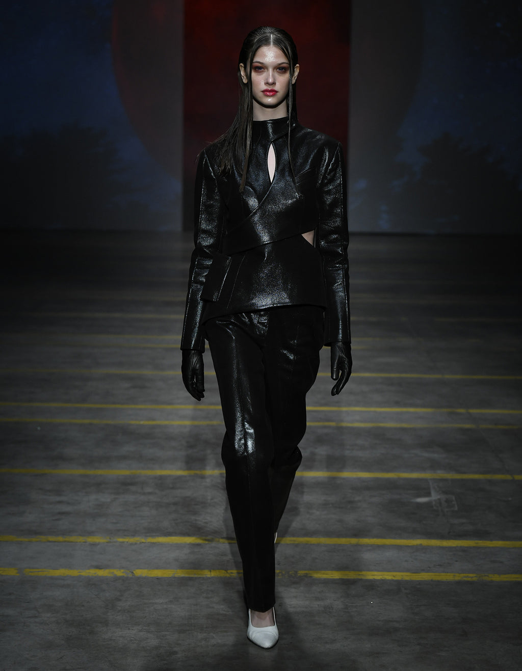 Asymmetric Shiny Faux Leather Cutout Blazer