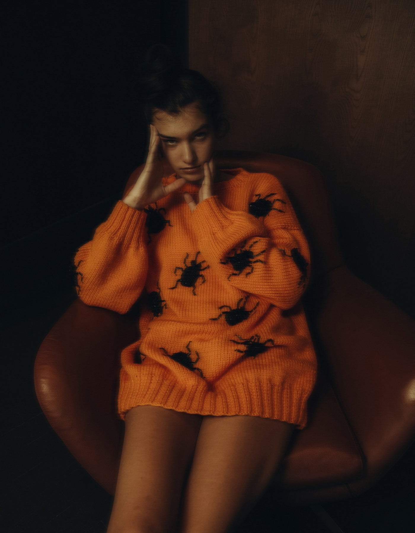 Beetle Beadwork Oversized Orange Sweater