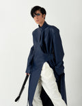Blue Faux Leather Structured Trench Coat