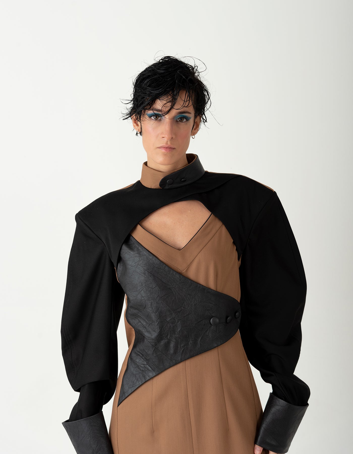 Structured Black & Brown Midi Dress