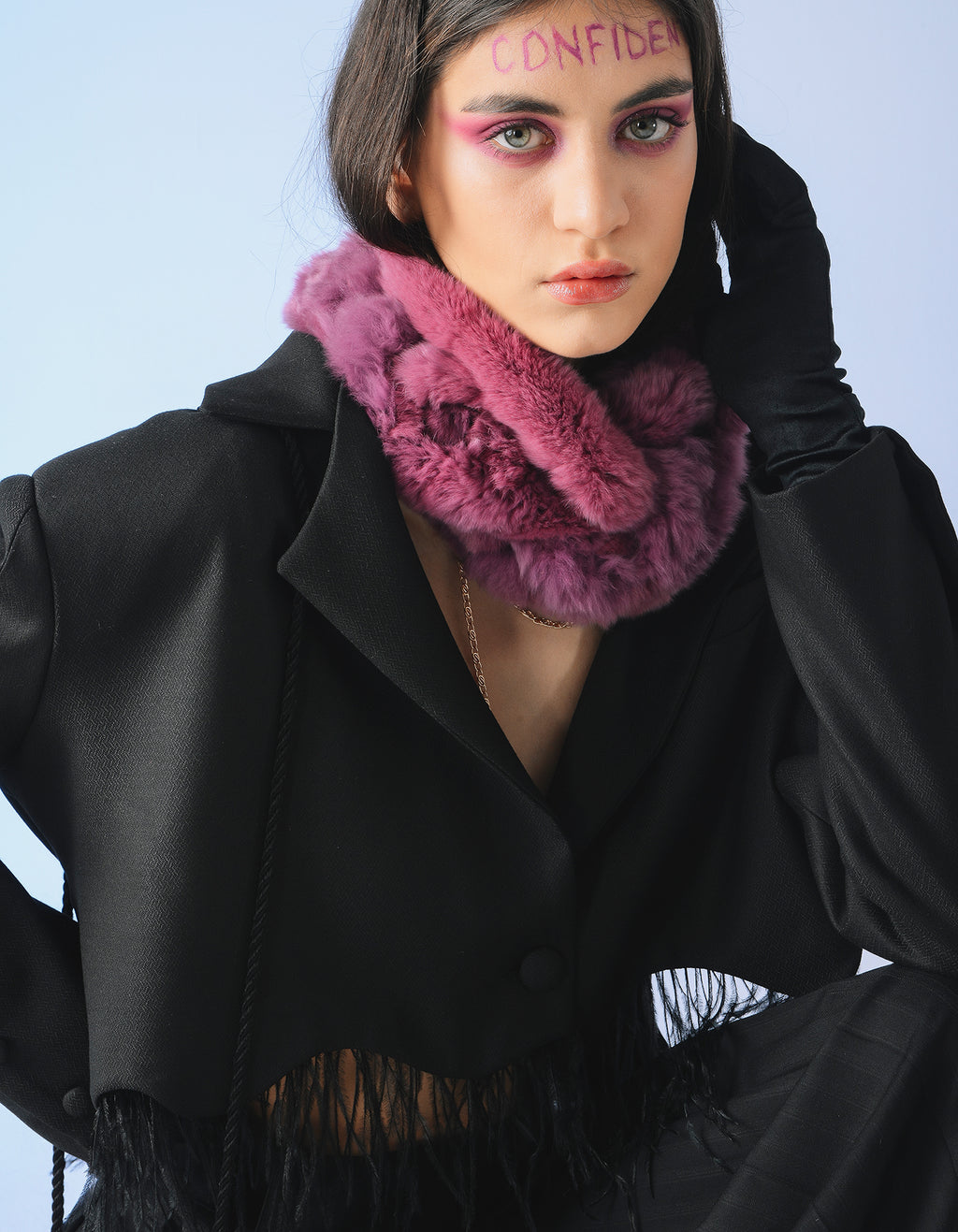 Cropped Feather Trimmed Black Blazer