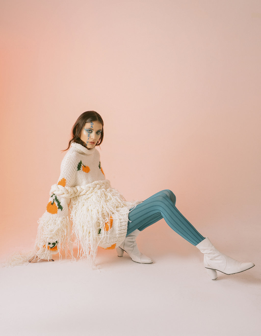 White Tangerine Embroidered Oversized Turtleneck
