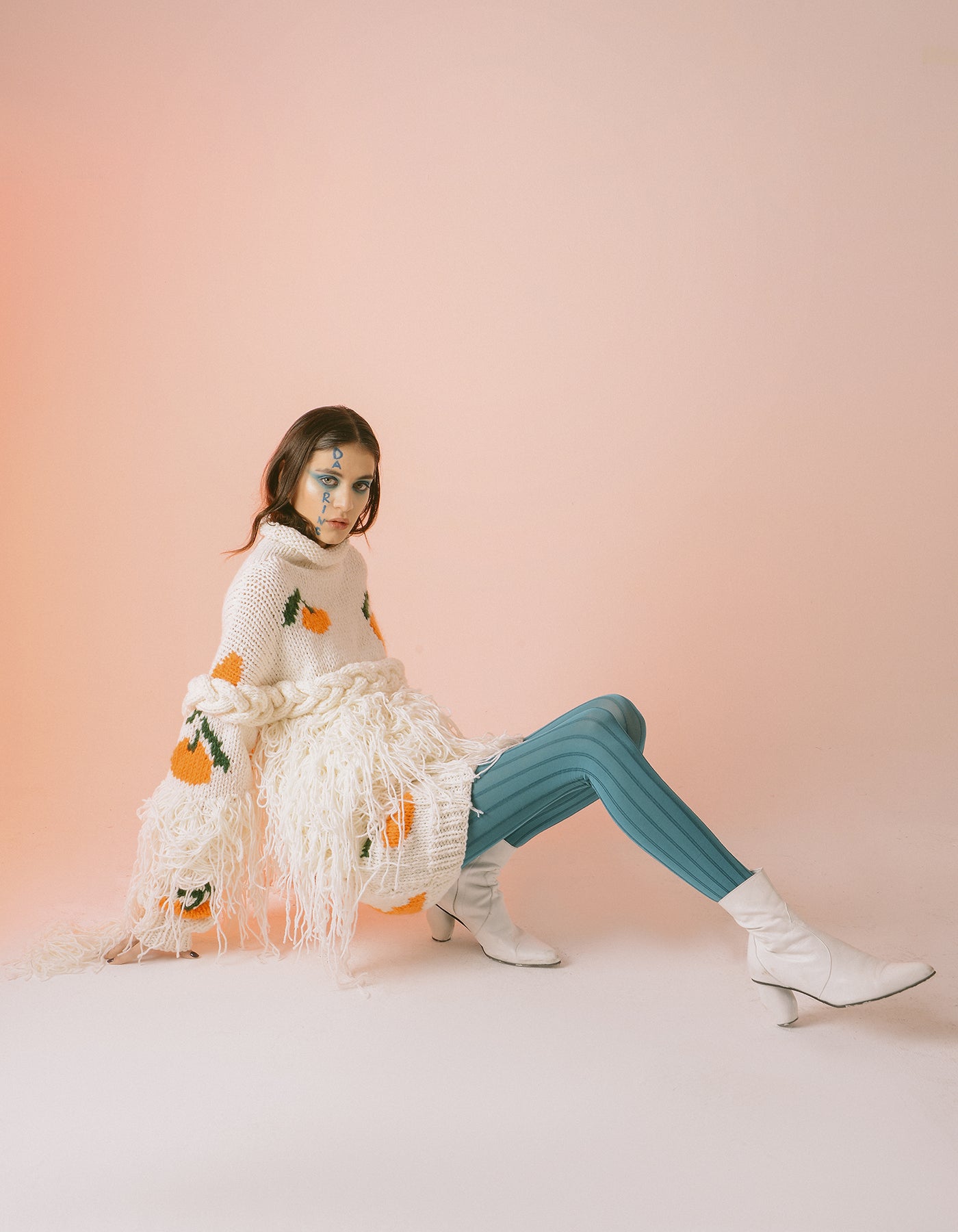 White Tangerine Embroidered Oversized Turtleneck