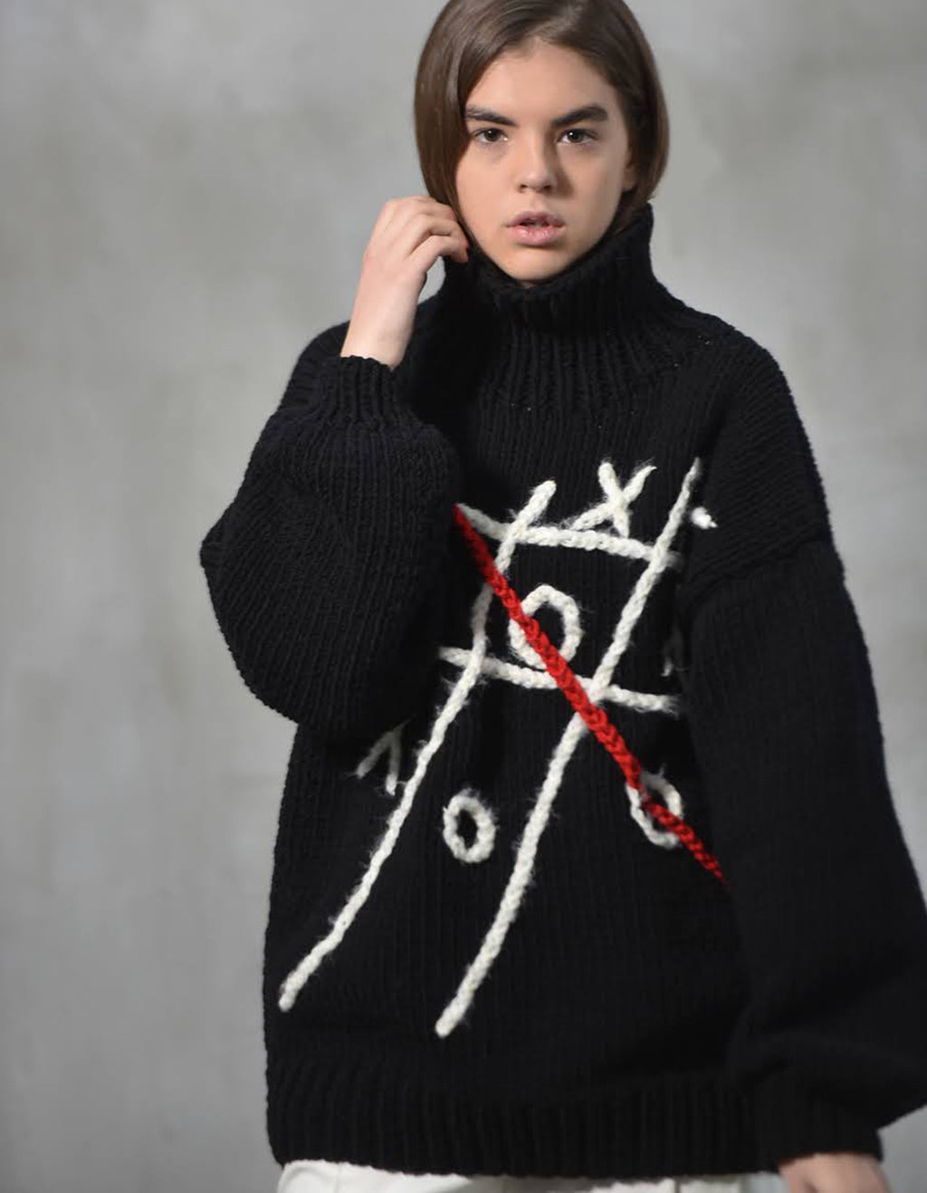 Hand-Knitted Tic-Tac-Toe Turtleneck Sweater