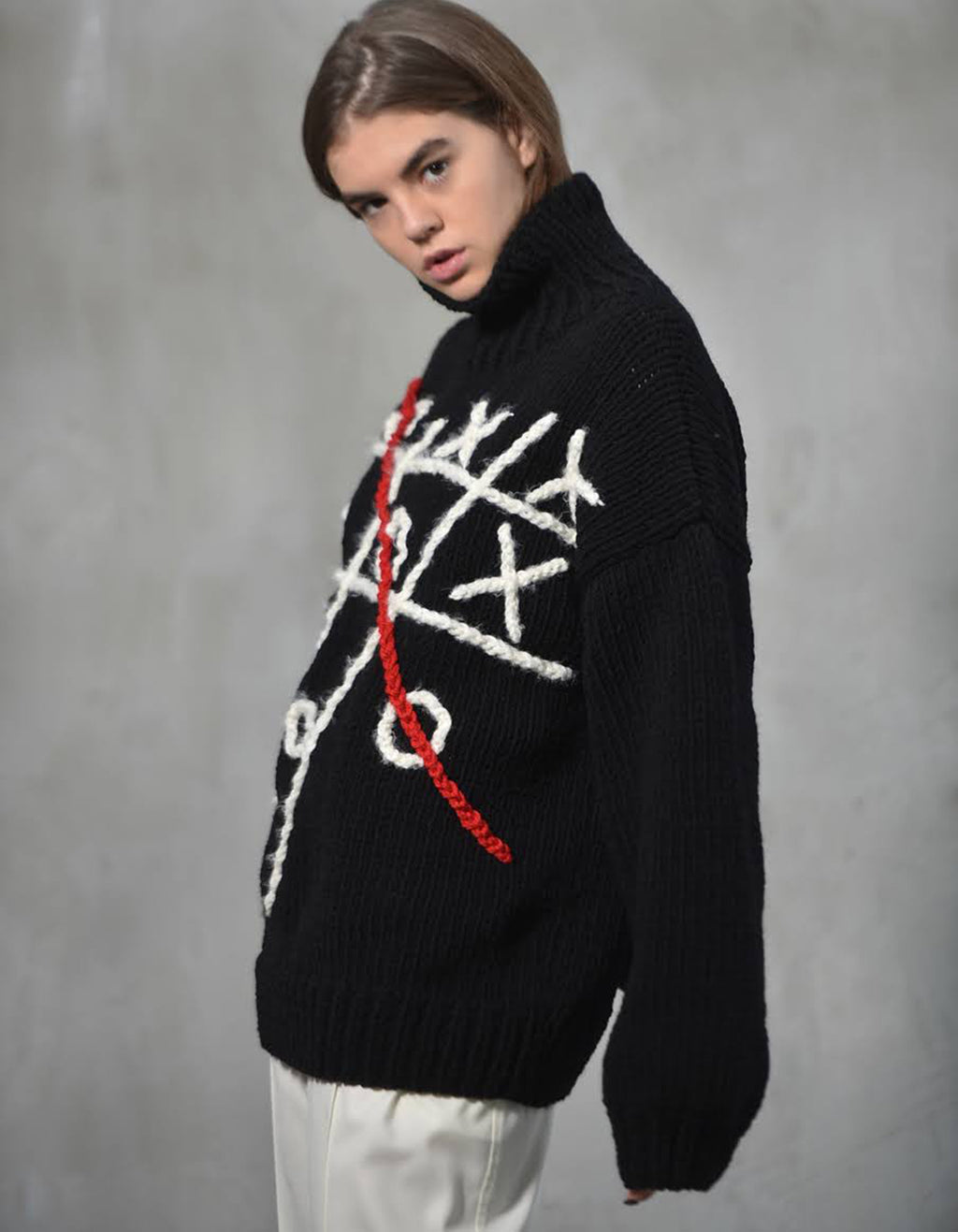 Hand-Knitted Tic-Tac-Toe Turtleneck Sweater