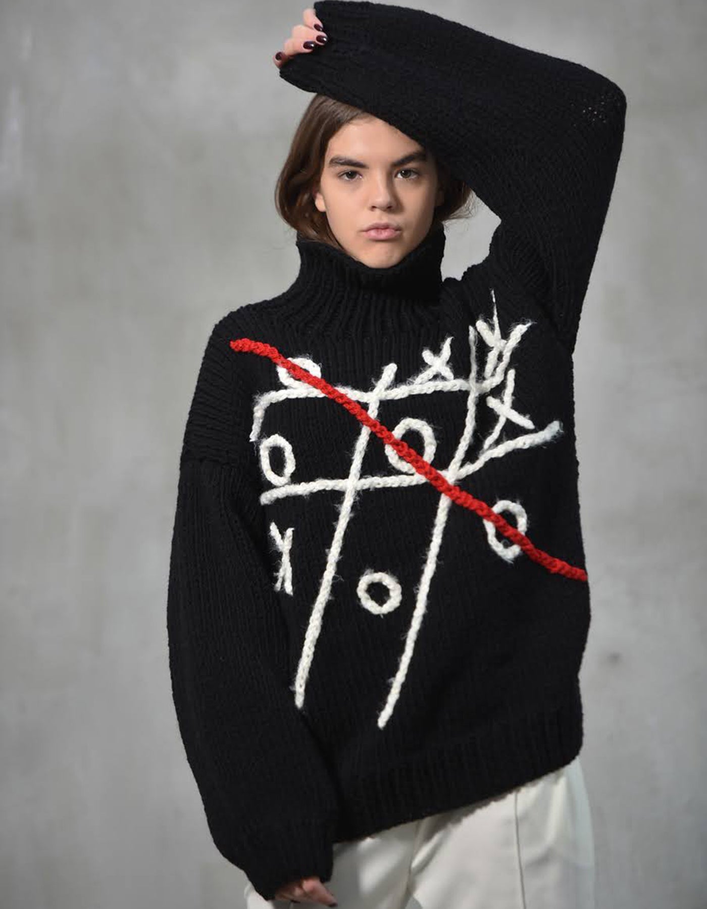 Hand-Knitted Tic-Tac-Toe Turtleneck Sweater