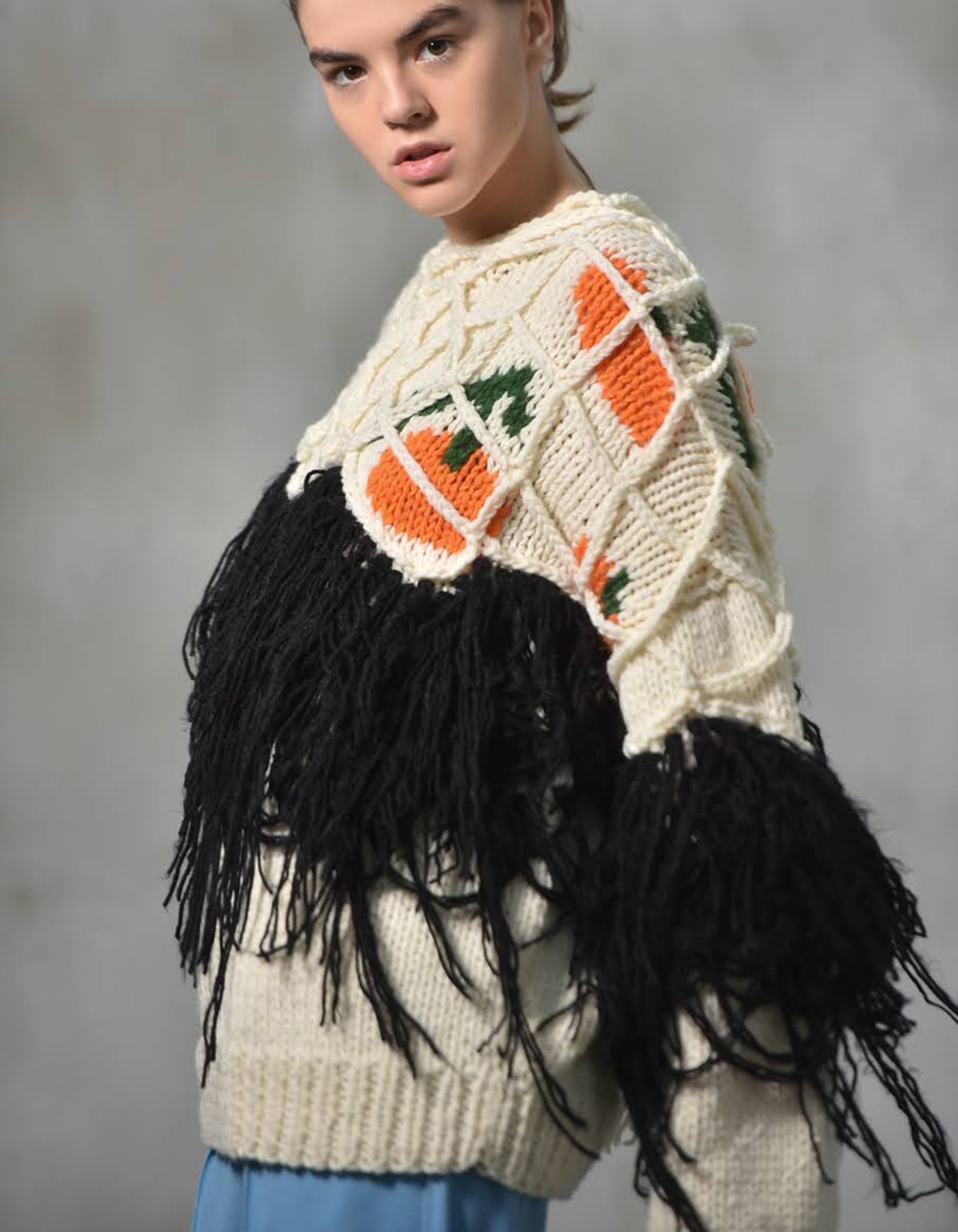 White Tangerine Embroidered Mesh Layer Sweater