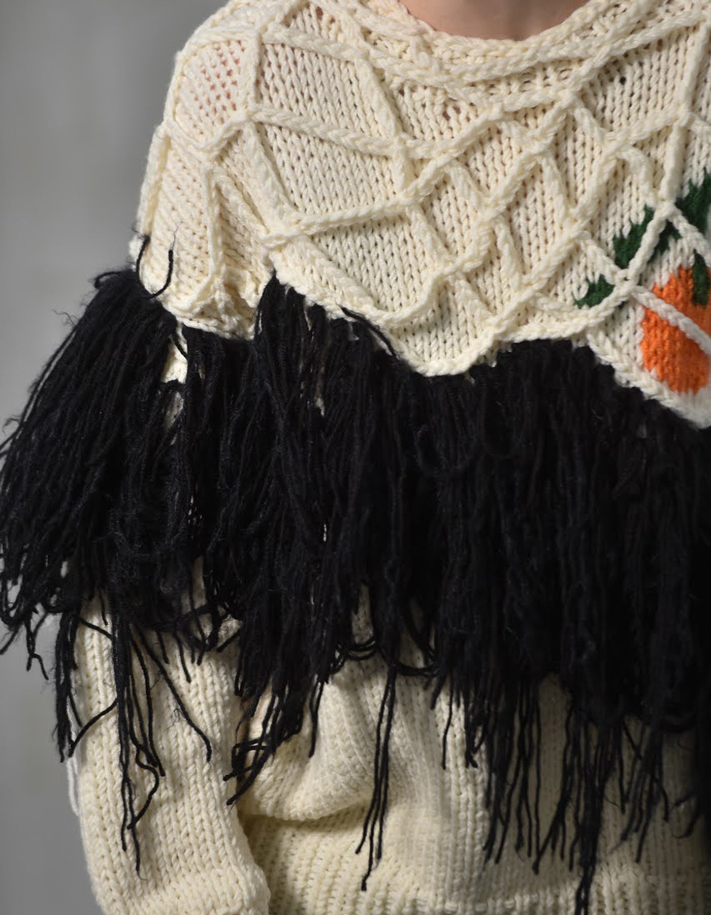White Tangerine Embroidered Mesh Layer Sweater