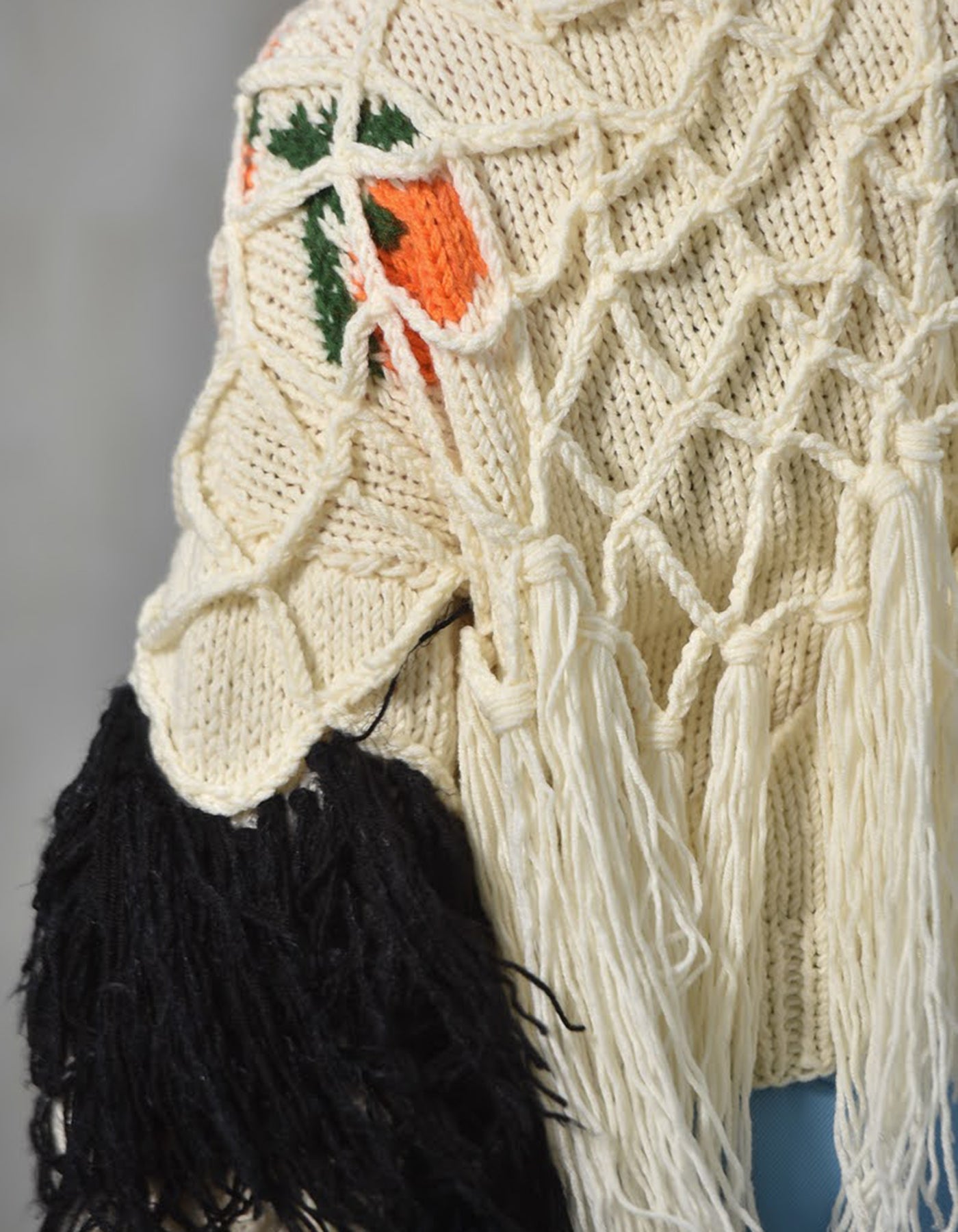 White Tangerine Embroidered Mesh Layer Sweater