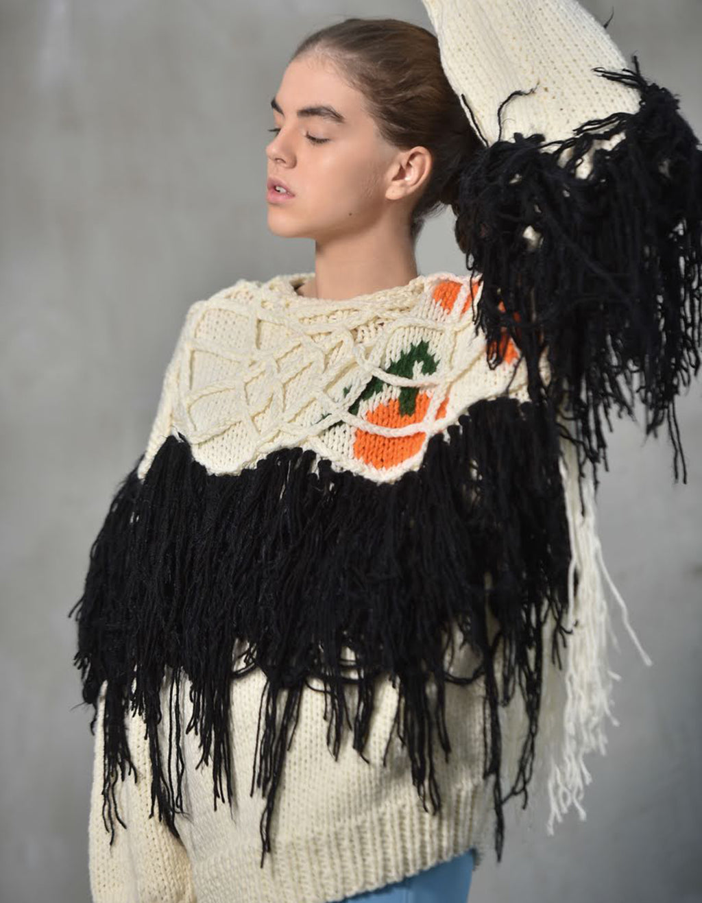 White Tangerine Embroidered Mesh Layer Sweater