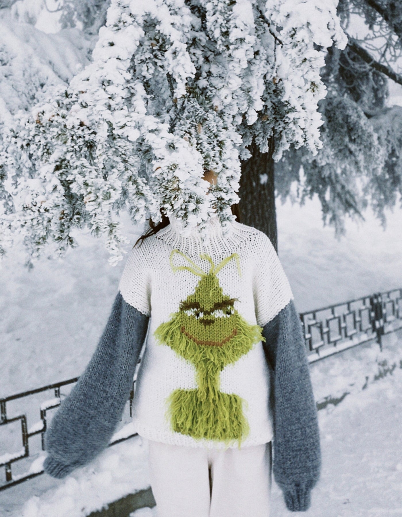 Hand-Knitted Grinch Turtleneck Sweater