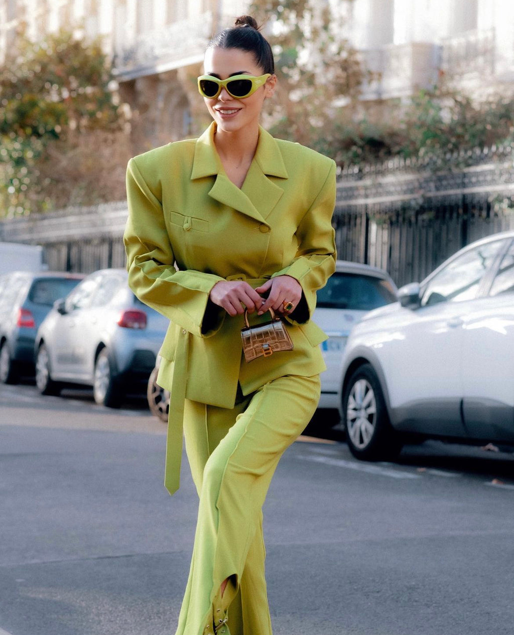 Belted Chartreuse Green Blazer