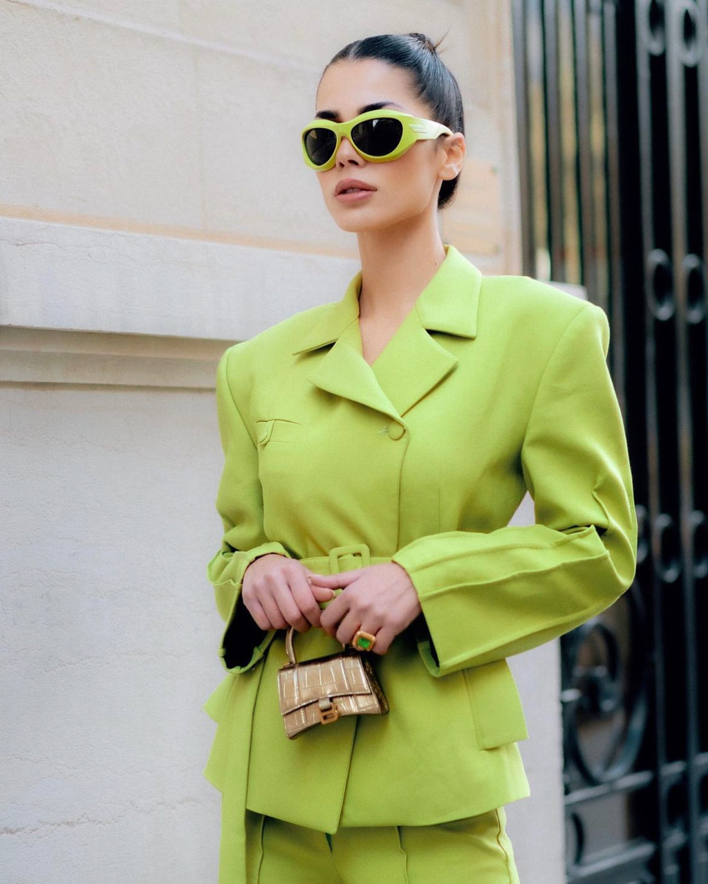 Belted Chartreuse Green Blazer
