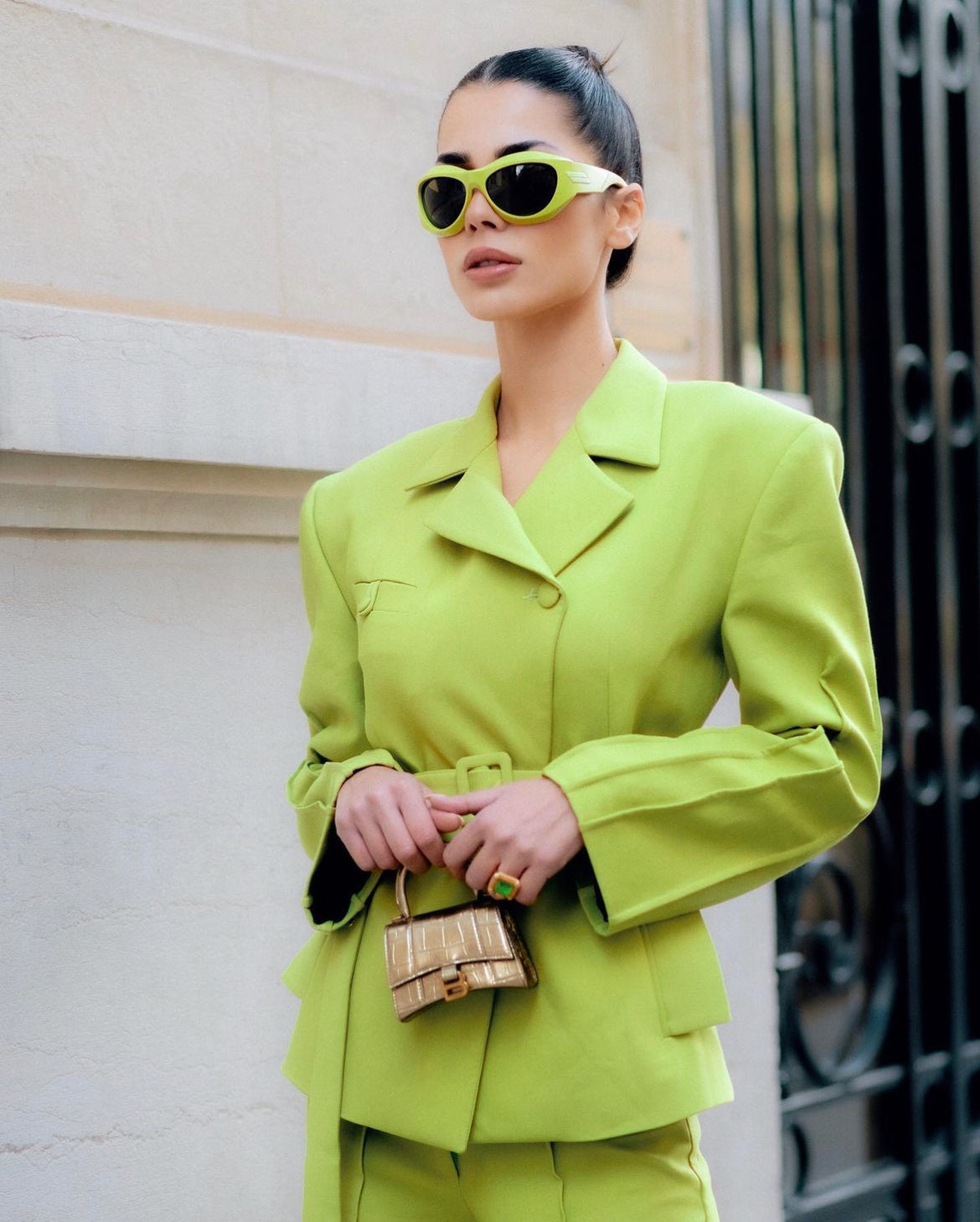 Belted Chartreuse Green Blazer