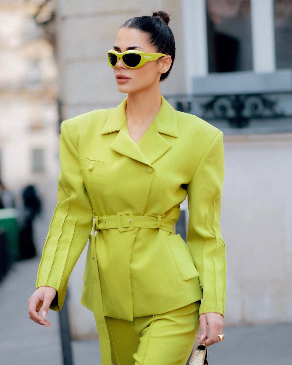 Belted Chartreuse Green Blazer