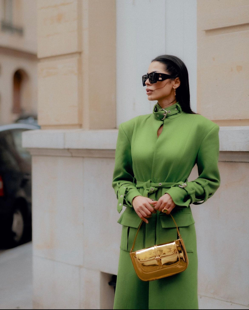 Layered Lime-Green Coat with Detachable Cape