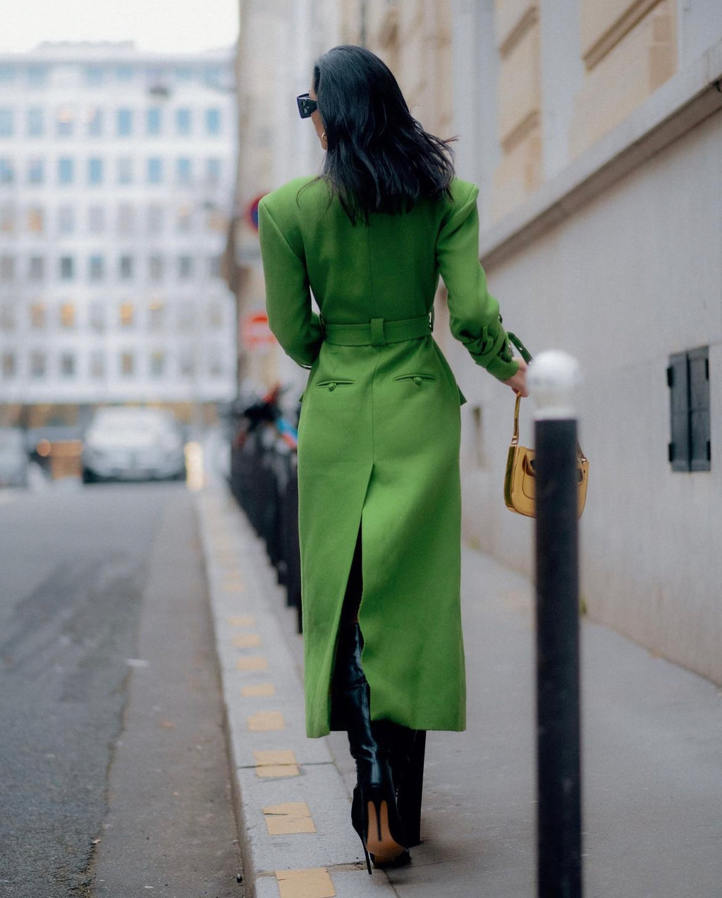 Layered Lime-Green Coat with Detachable Cape
