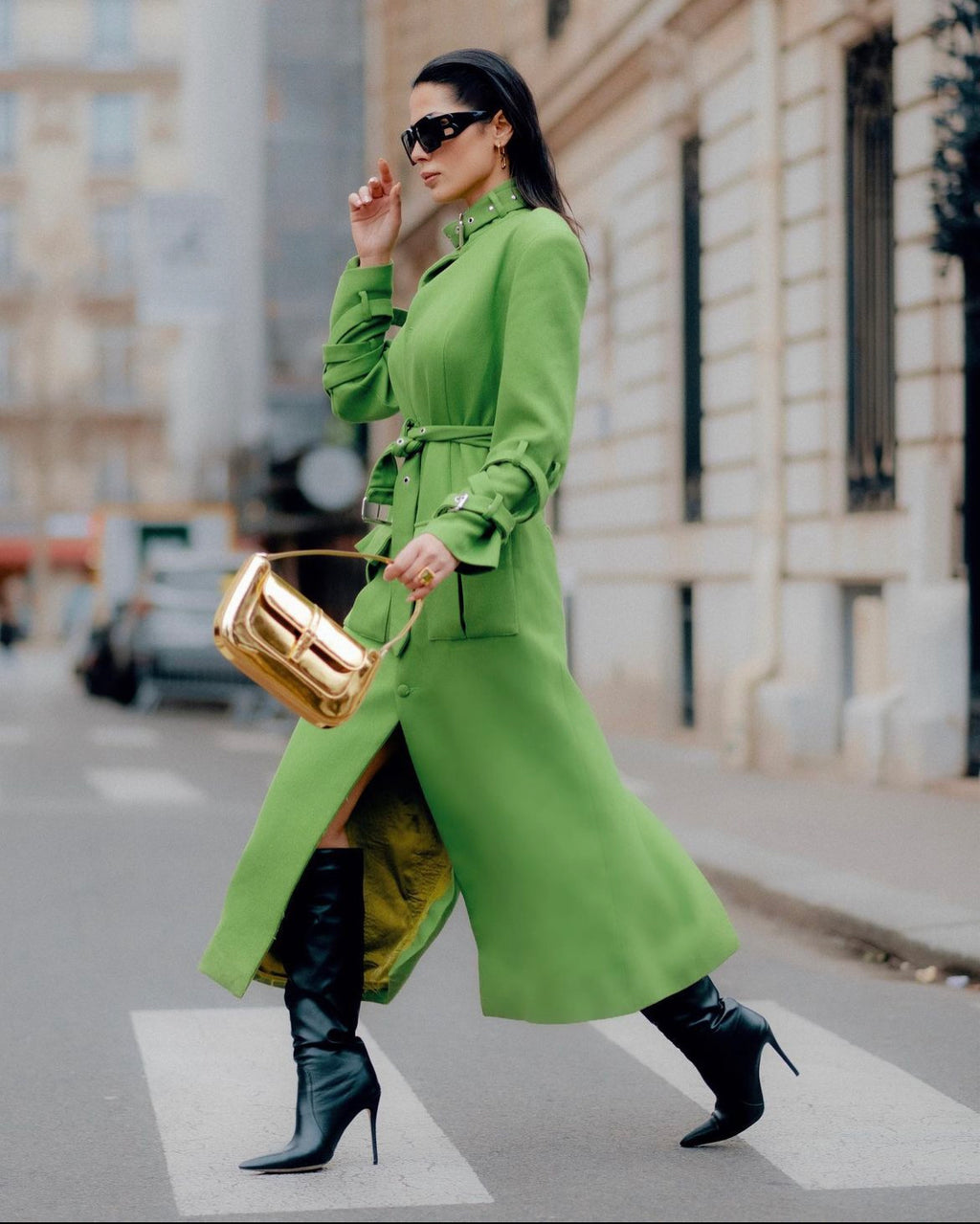 Layered Lime-Green Coat with Detachable Cape
