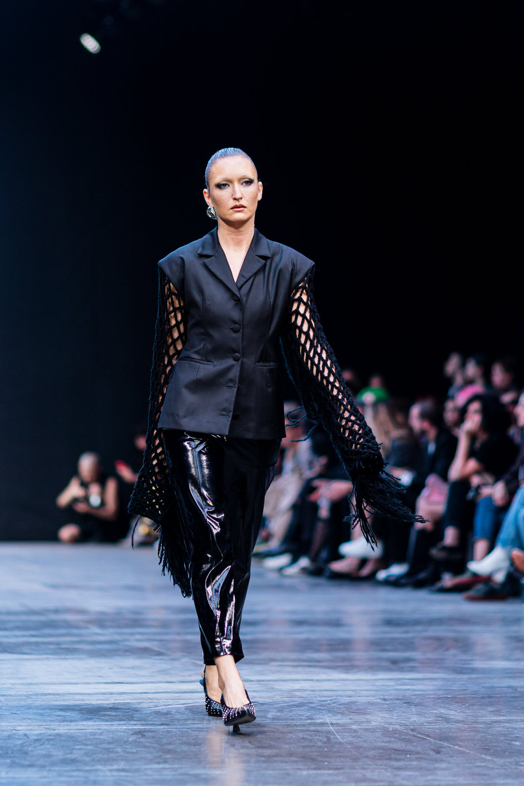 Fishnet-Sleeve Black Blazer