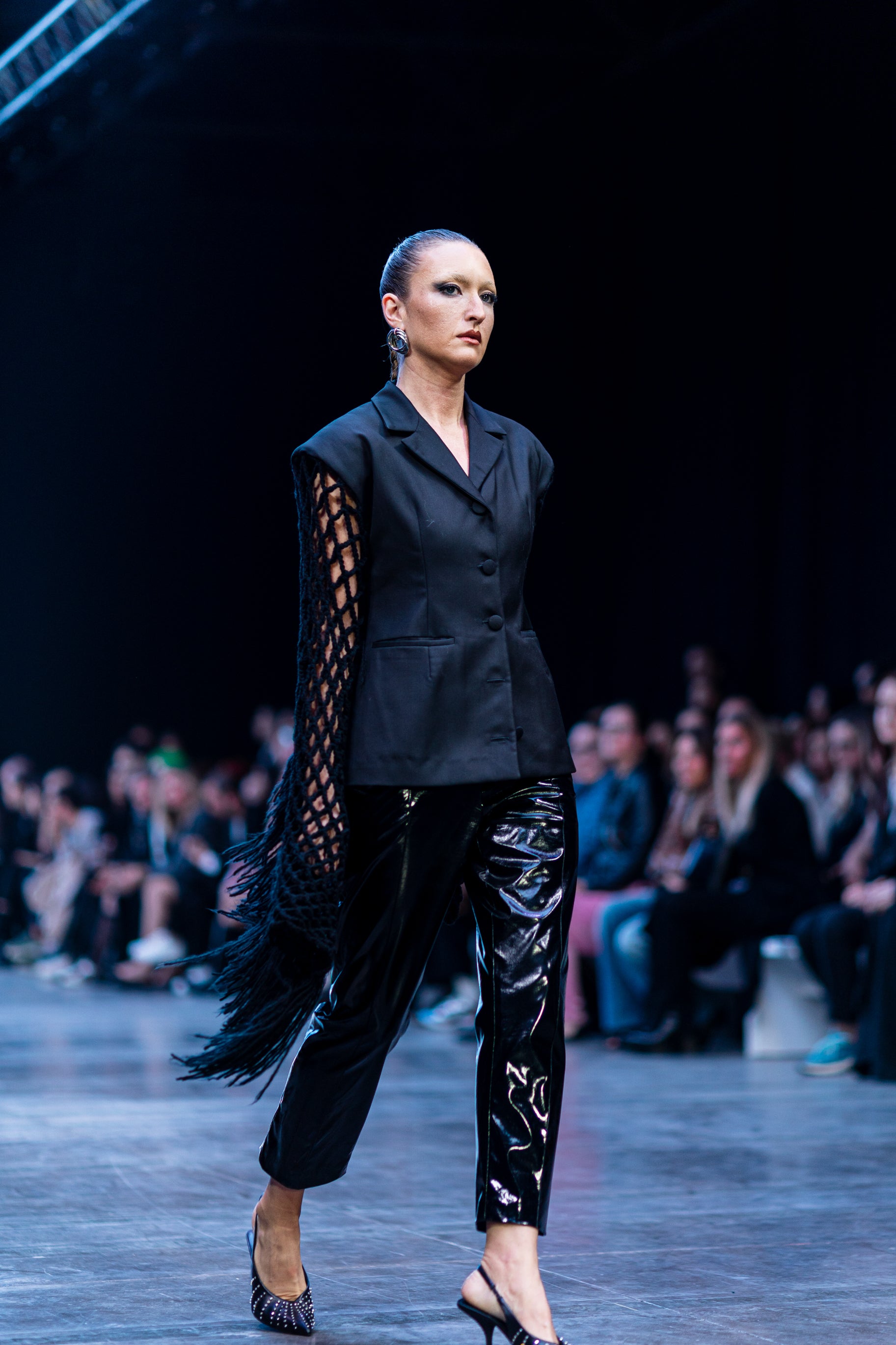 Fishnet-Sleeve Black Blazer