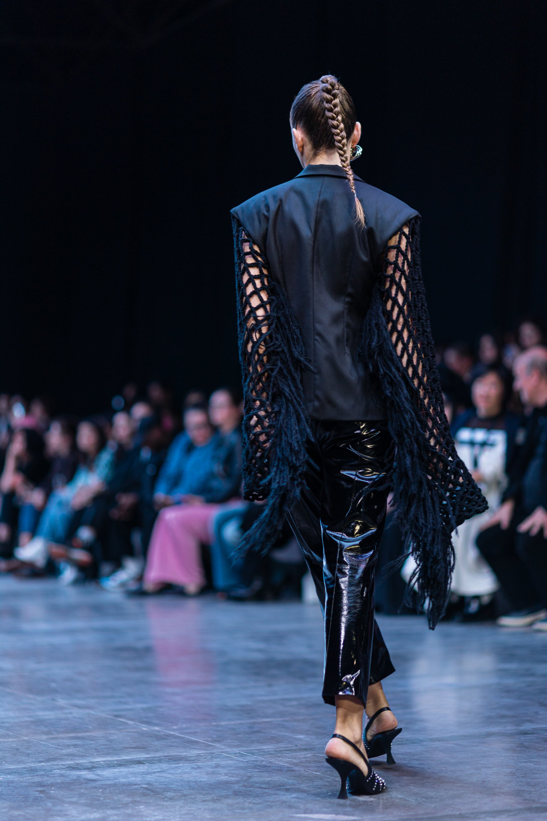 Fishnet-Sleeve Black Blazer