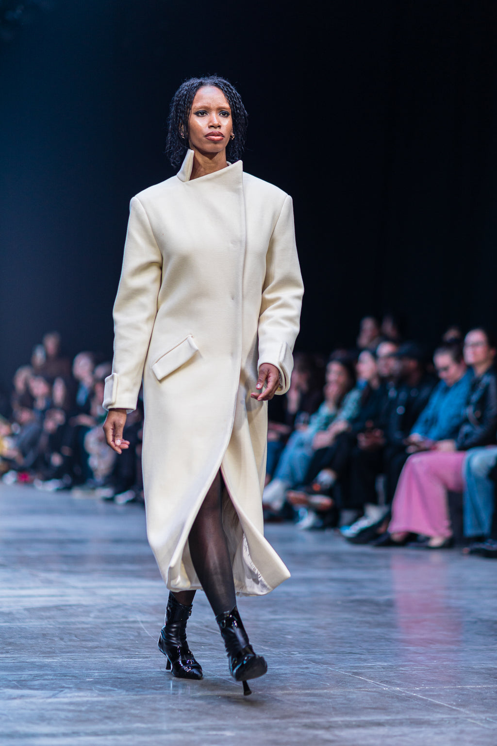 Milky White Asymmetric High-Neck Coat