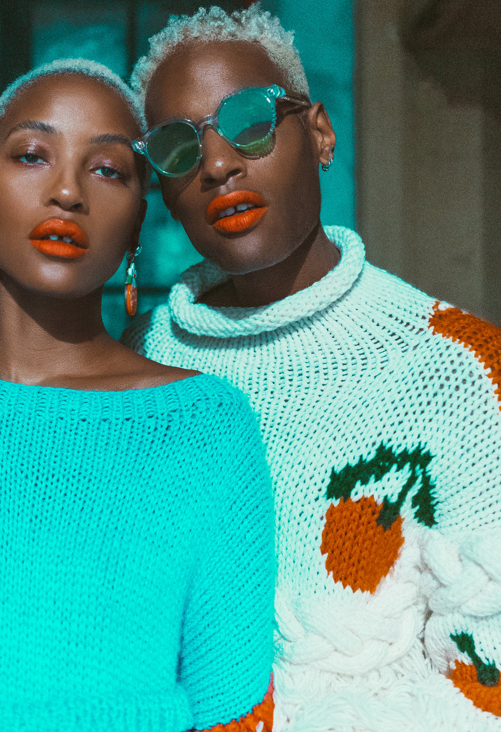 White Tangerine Embroidered Oversized Turtleneck
