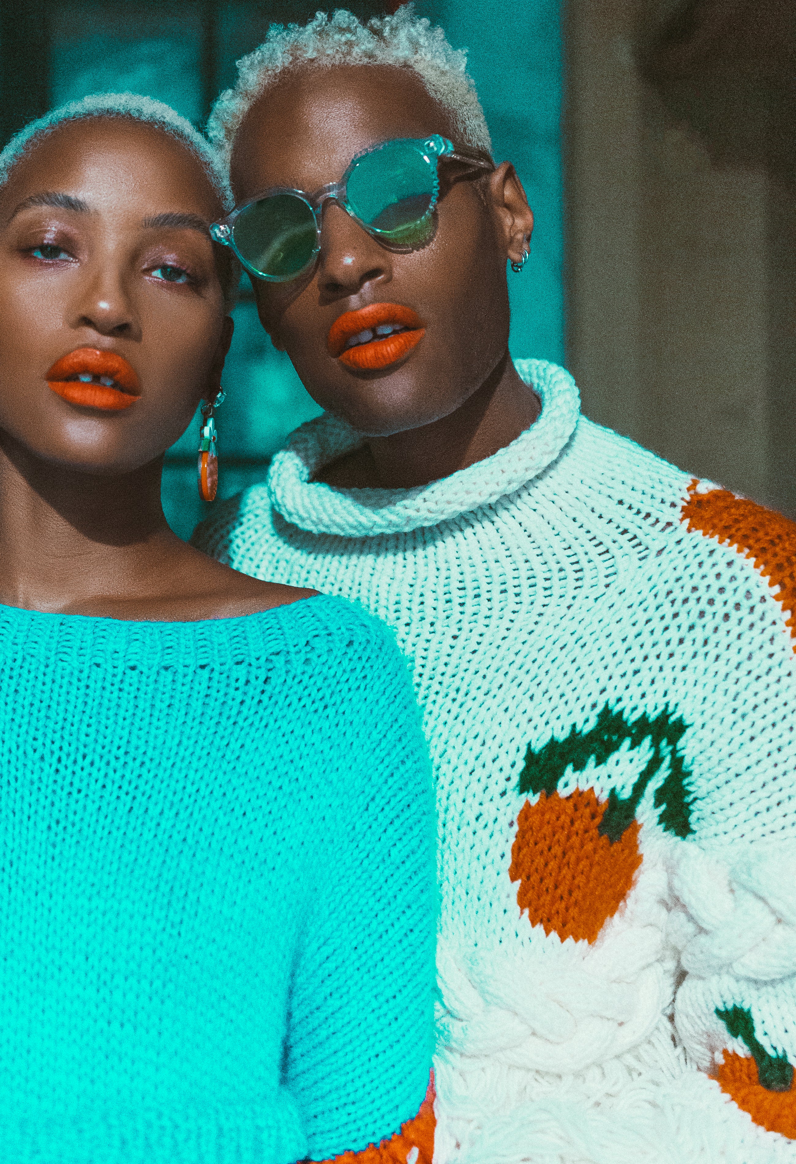 White Tangerine Embroidered Oversized Turtleneck