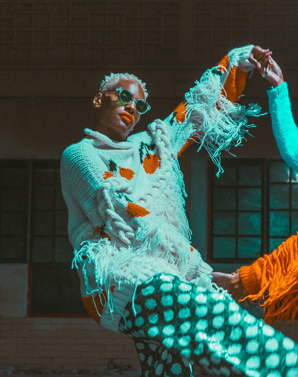 White Tangerine Embroidered Oversized Turtleneck