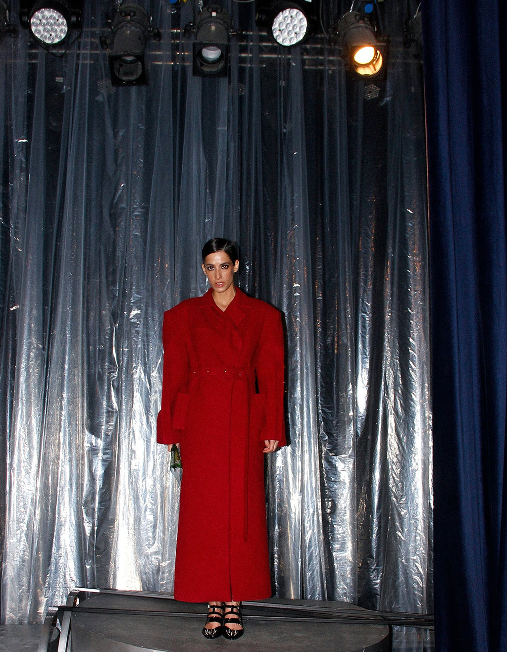 Structured Maroon Wool-Blend Coat