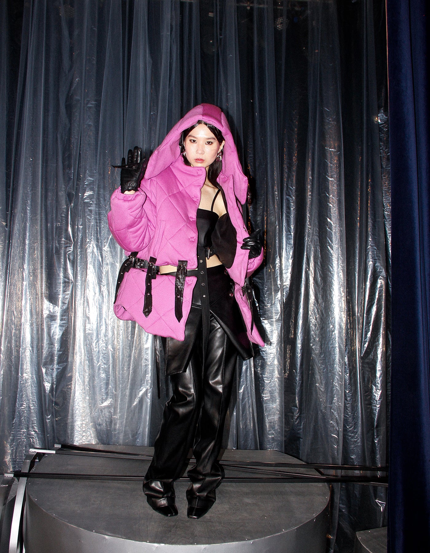 Hot pink transformable puffer jacket