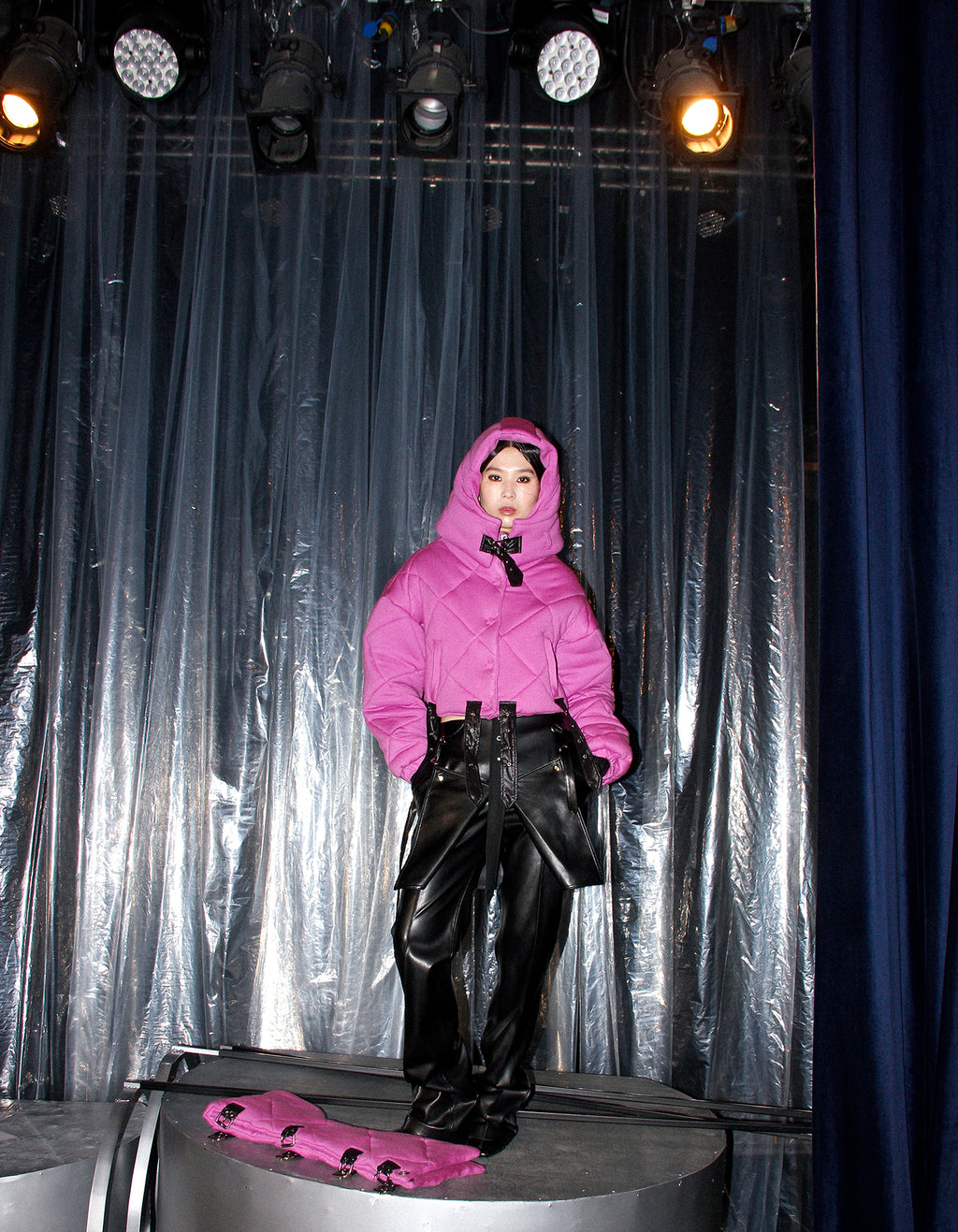 Hot pink transformable puffer jacket