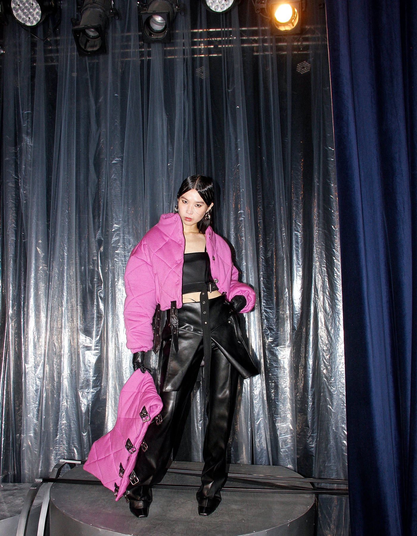 Hot pink transformable puffer jacket