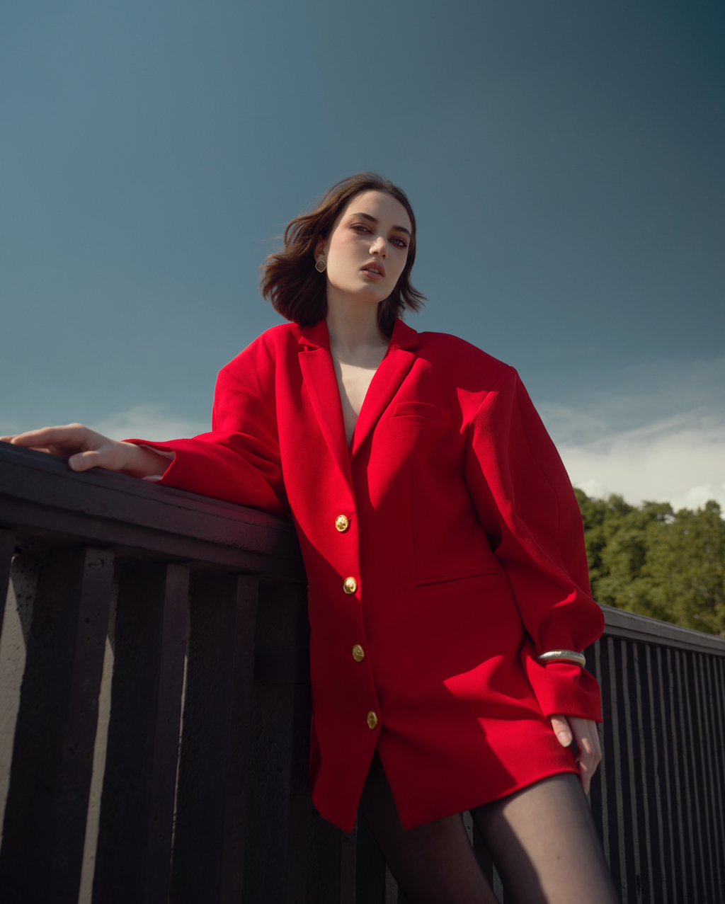 Red Backless Blazer Dress with Puffed Sleeves