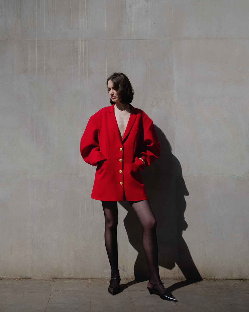 Red Backless Blazer Dress with Puffed Sleeves