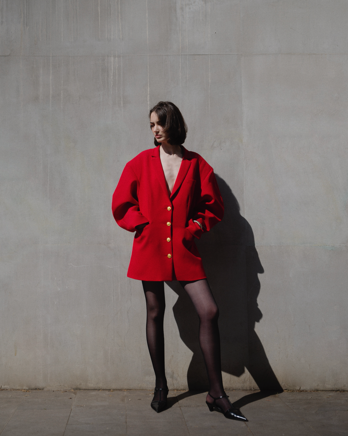 Red Backless Blazer Dress with Puffed Sleeves