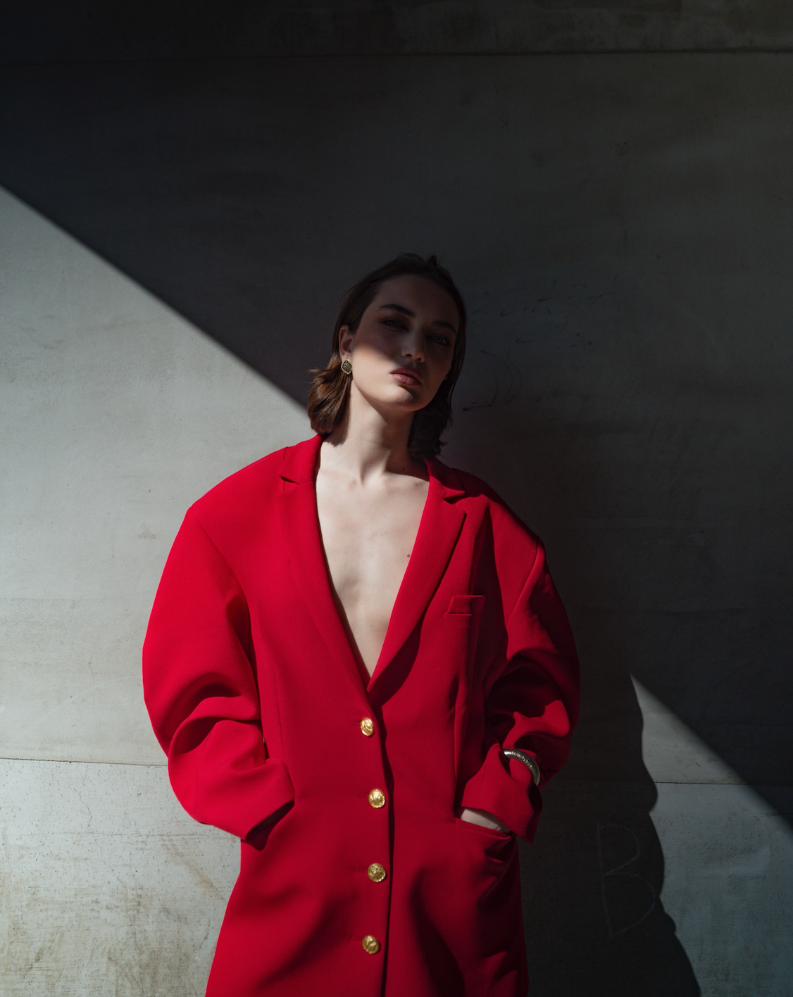 Red Backless Blazer Dress with Puffed Sleeves