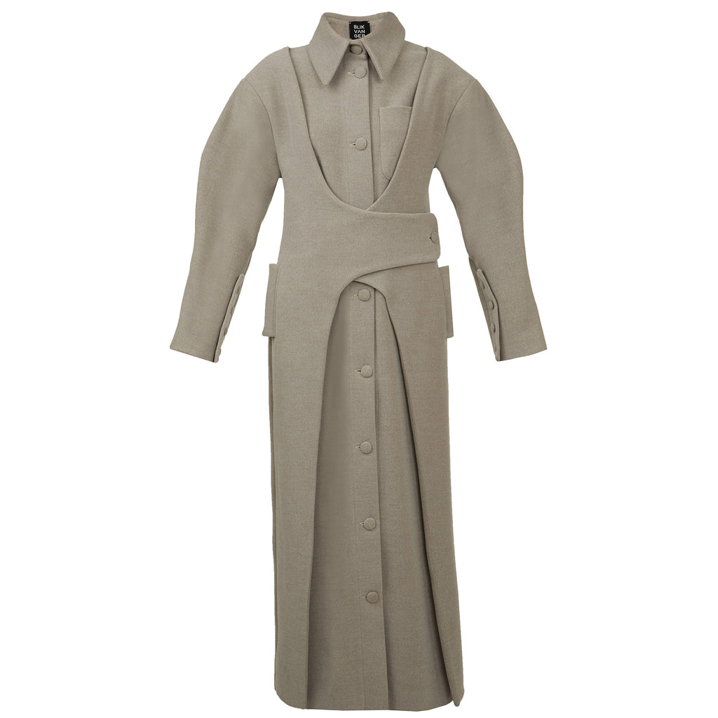 Grey/Beige Wool-Blend Coat