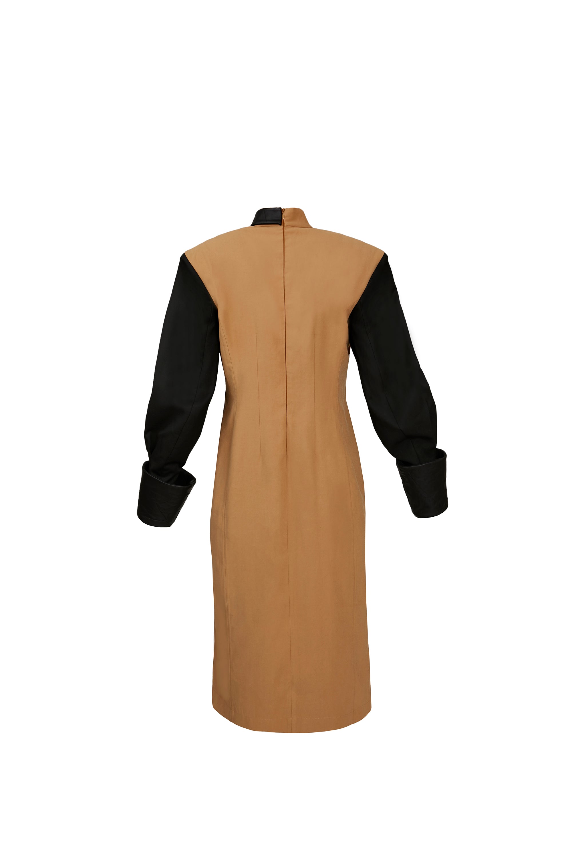 Structured Black & Brown Midi Dress