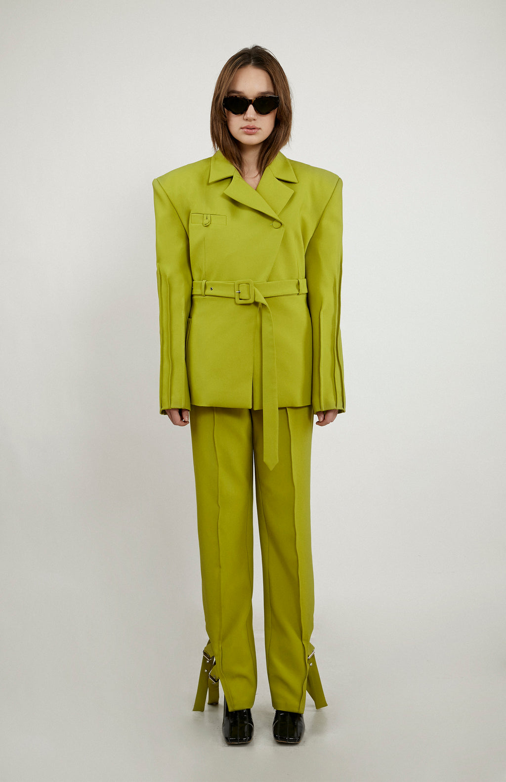 Belted Chartreuse Green Blazer