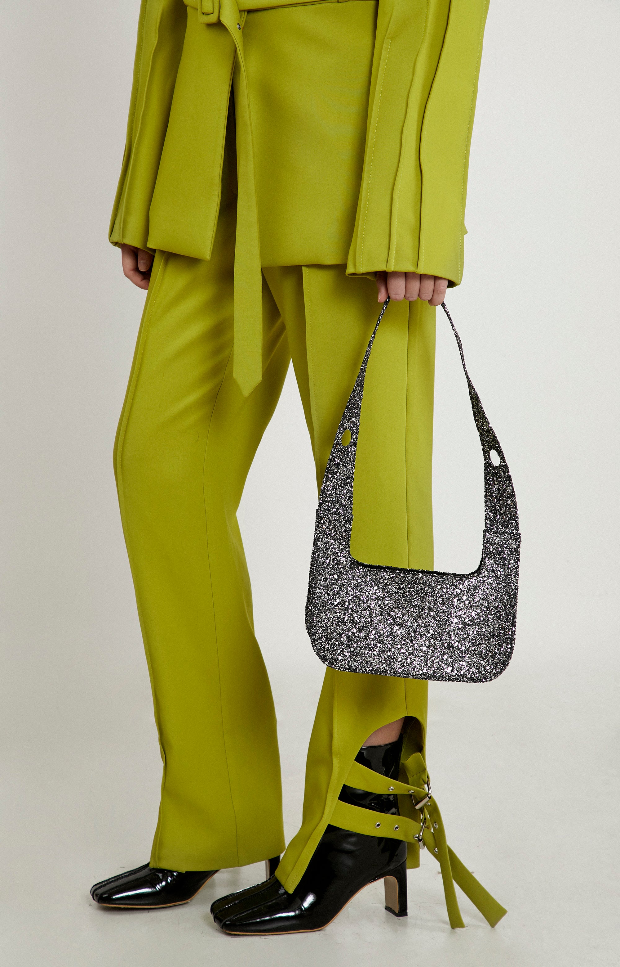 Chartreuse Belted-Hem Trousers