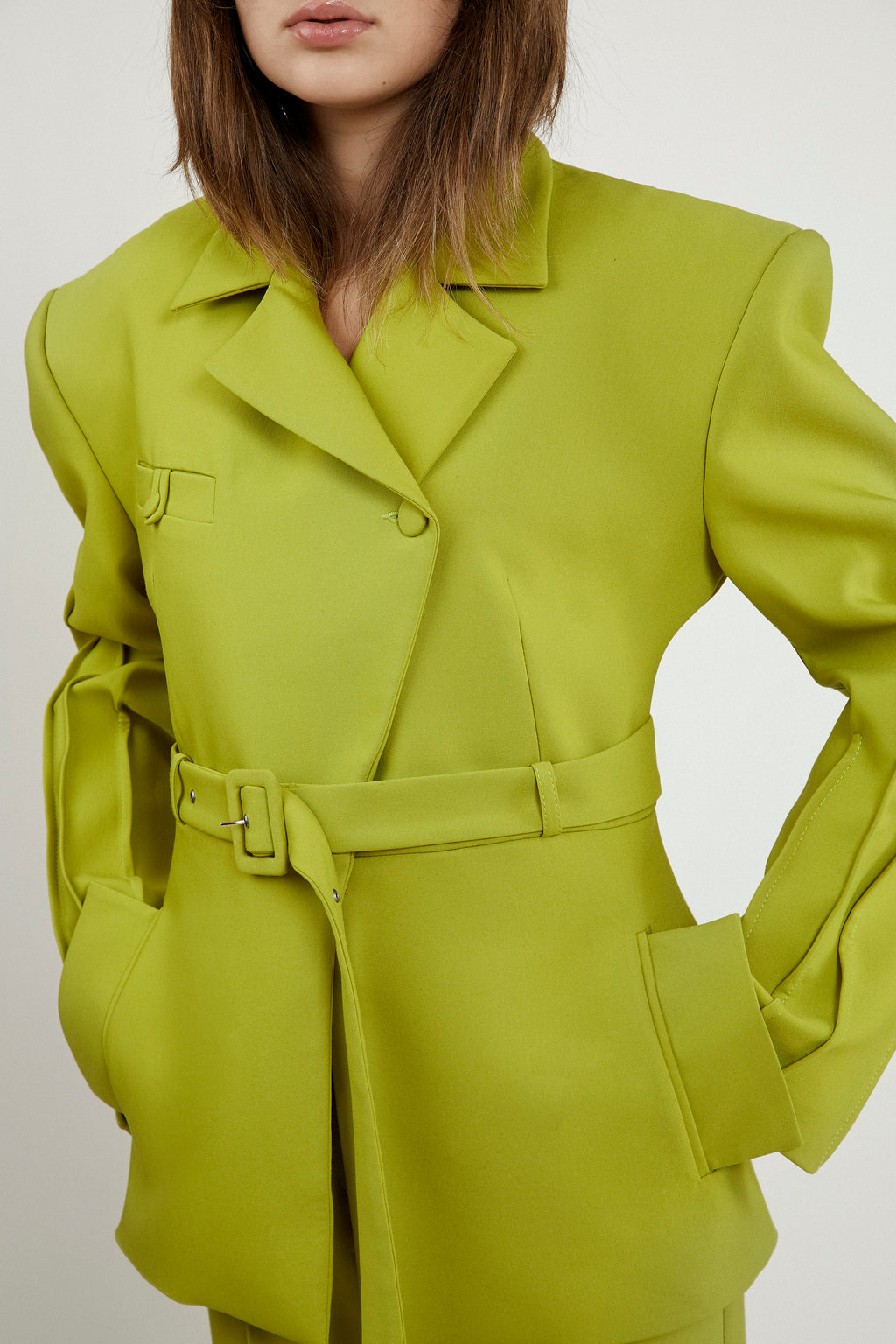 Belted Chartreuse Green Blazer