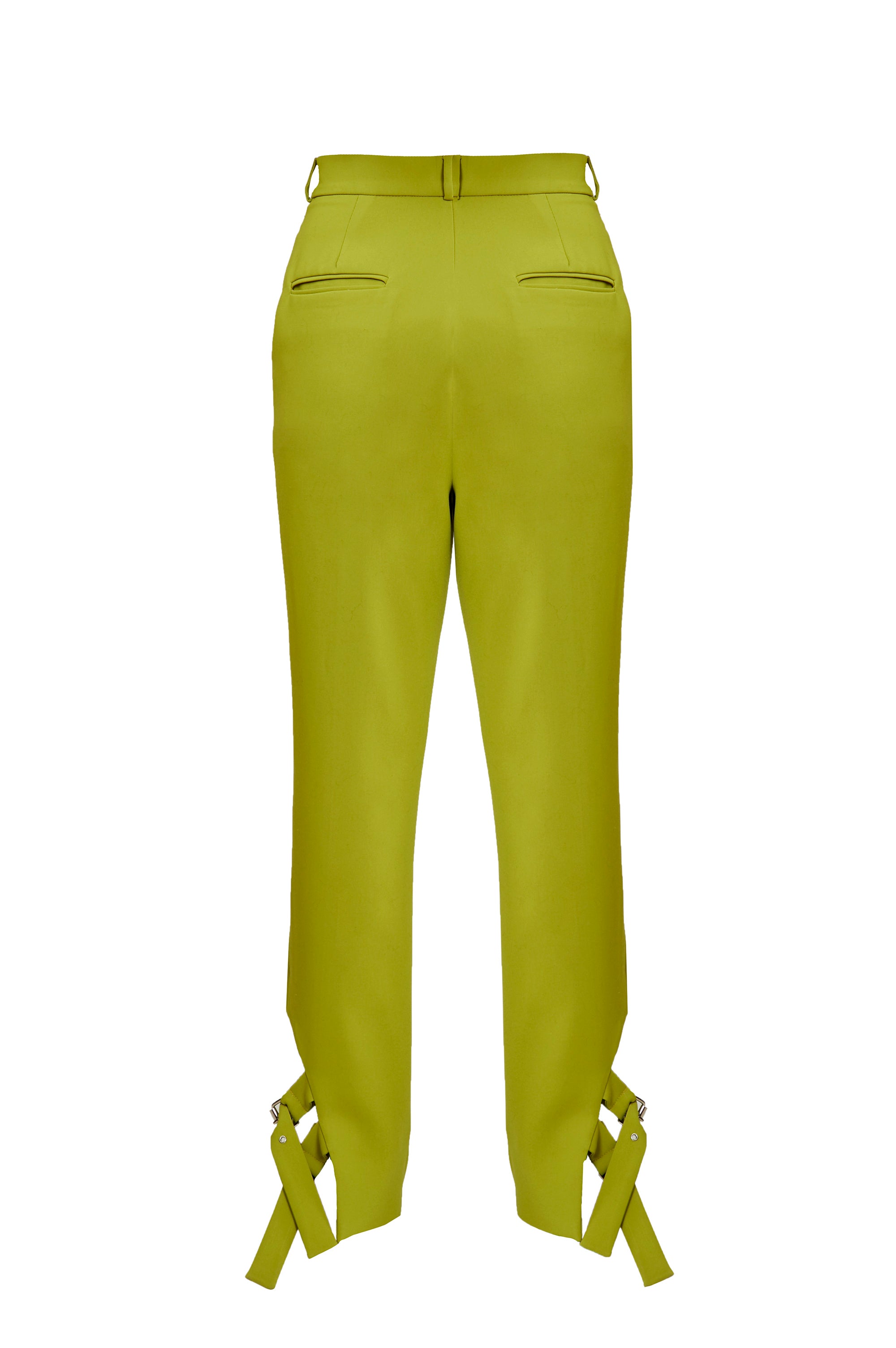 Chartreuse Belted-Hem Trousers