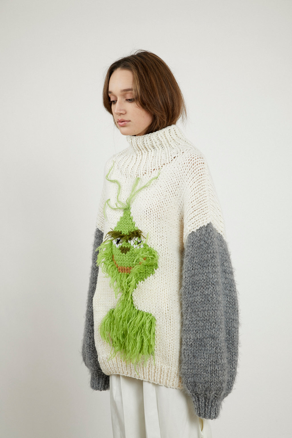 Hand-Knitted Grinch Turtleneck Sweater