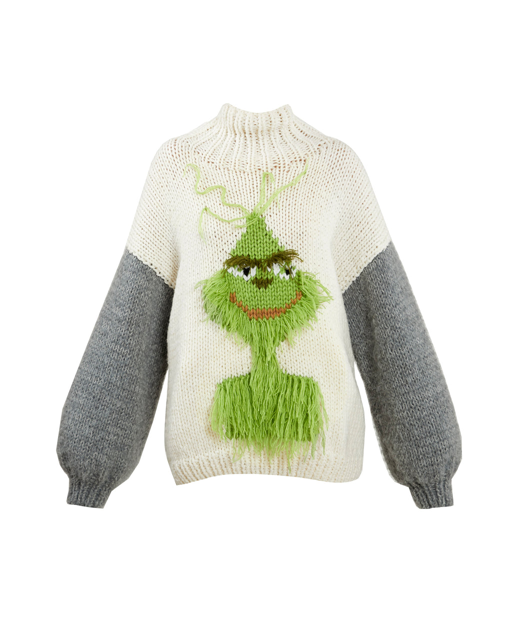 Hand-Knitted Grinch Turtleneck Sweater