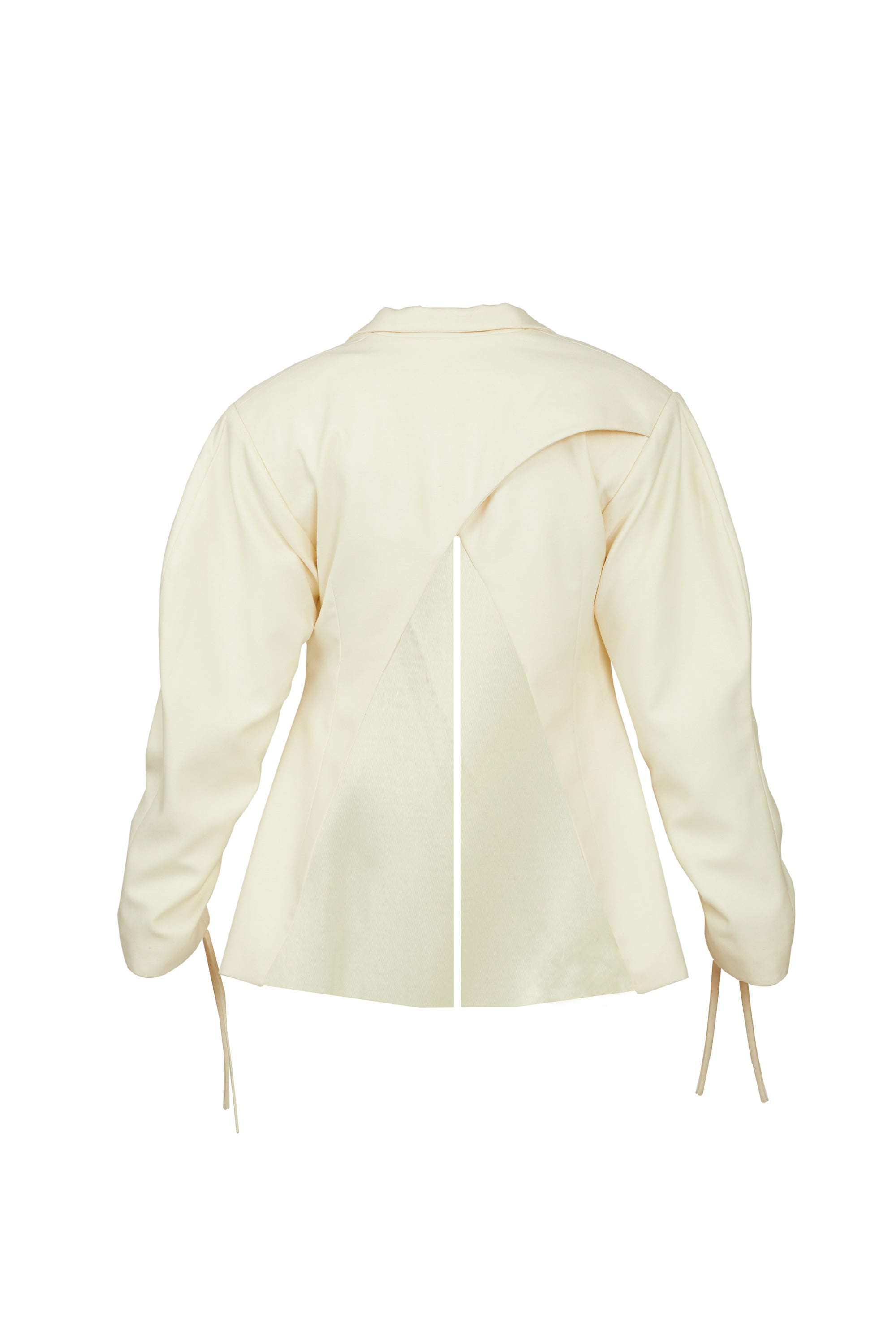 Milky White Cut-Out Back Blazer with Ruched Sleeves