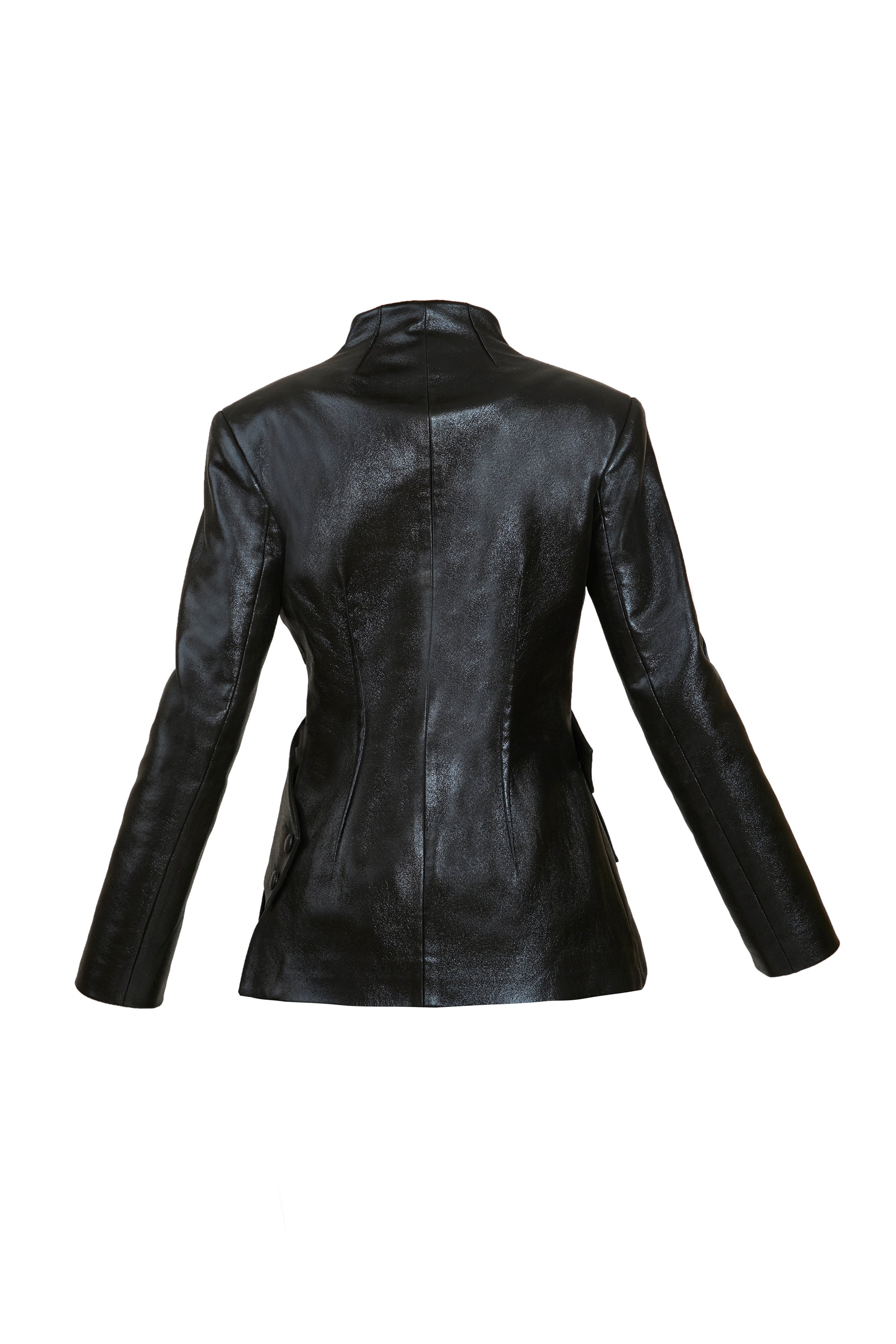 Asymmetric Shiny Faux Leather Cutout Blazer
