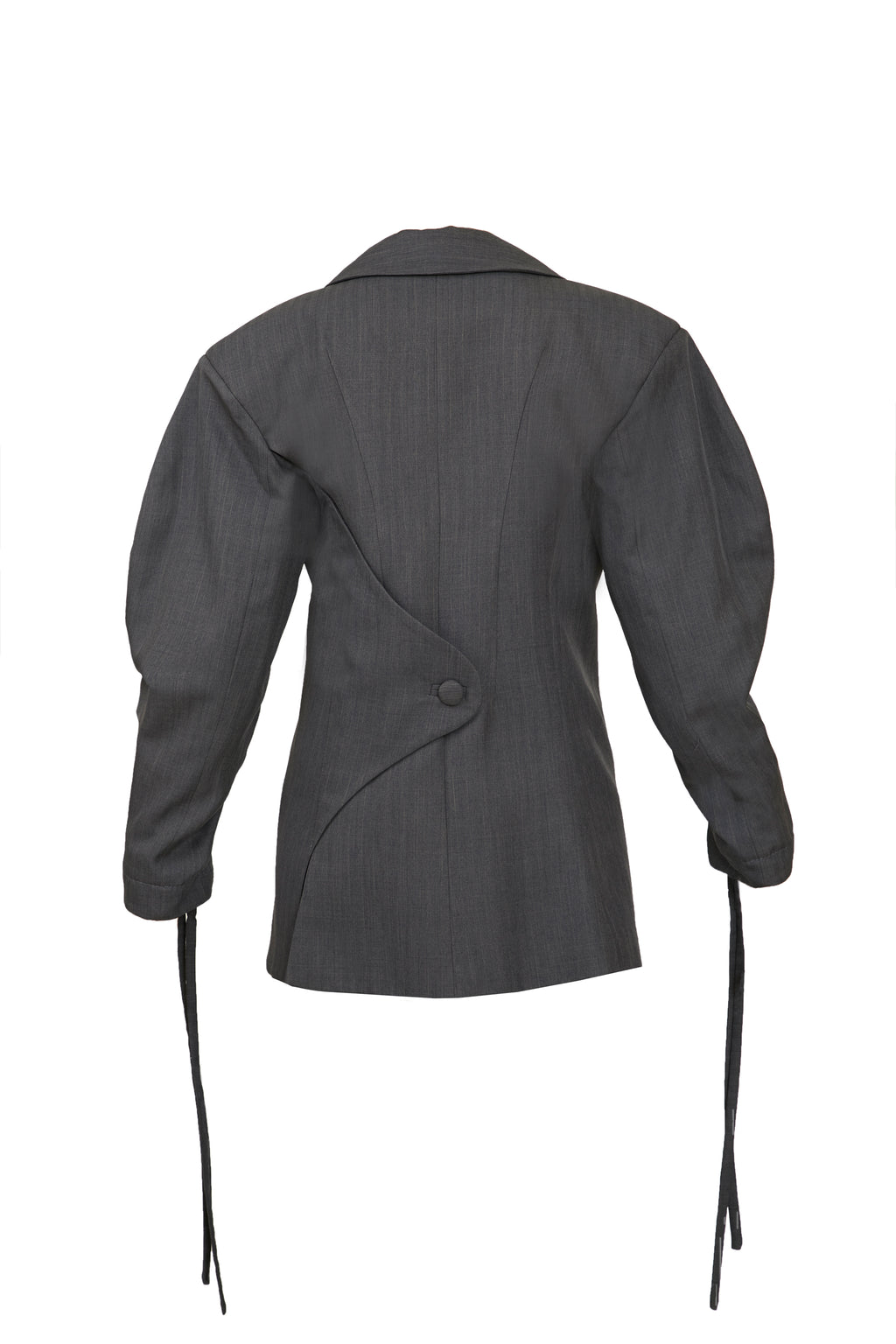Structured Gray Blazer with Ruched Drawstring Sleeves