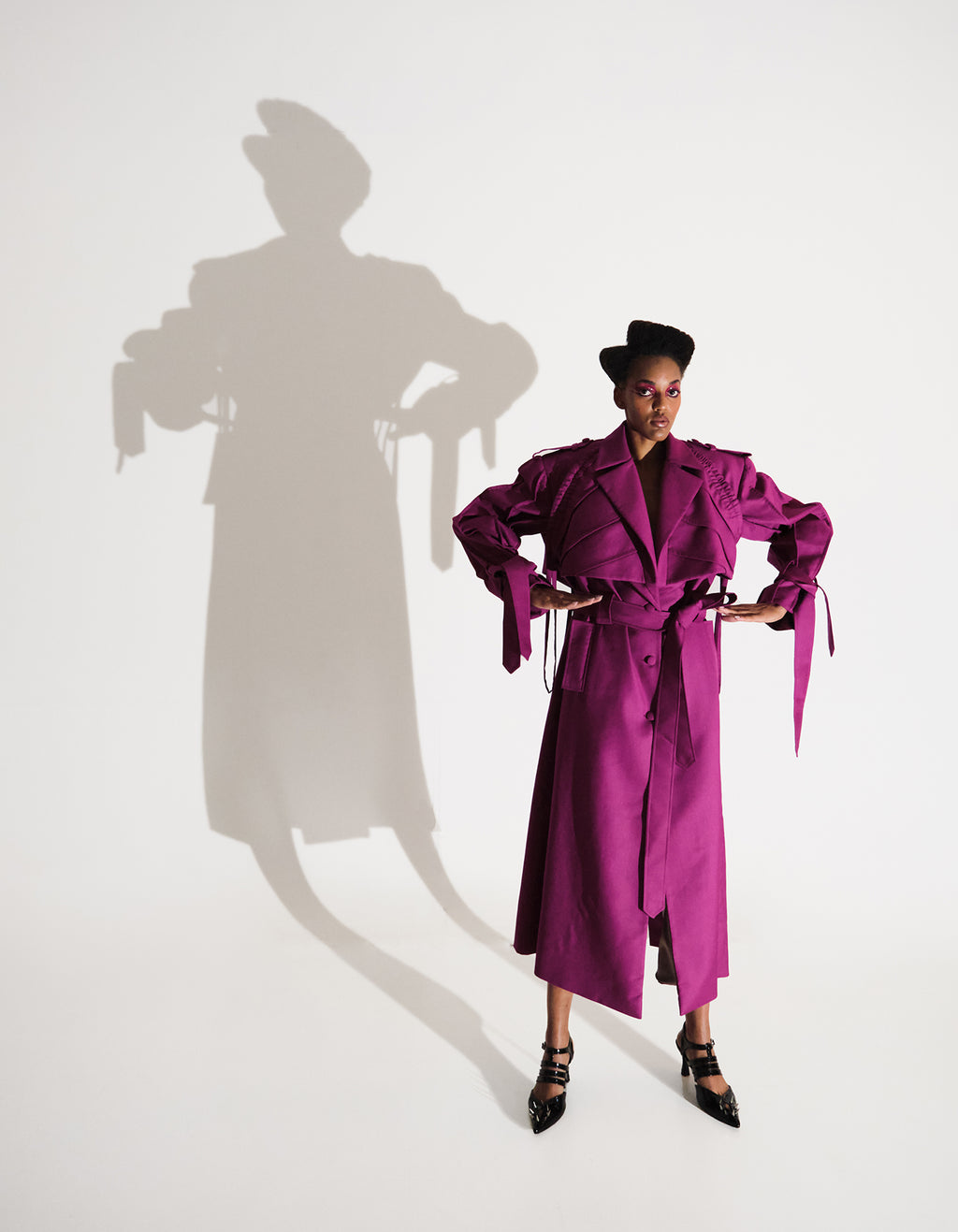 Dark Purple Cotton-Blend Wide-Shoulder Trench