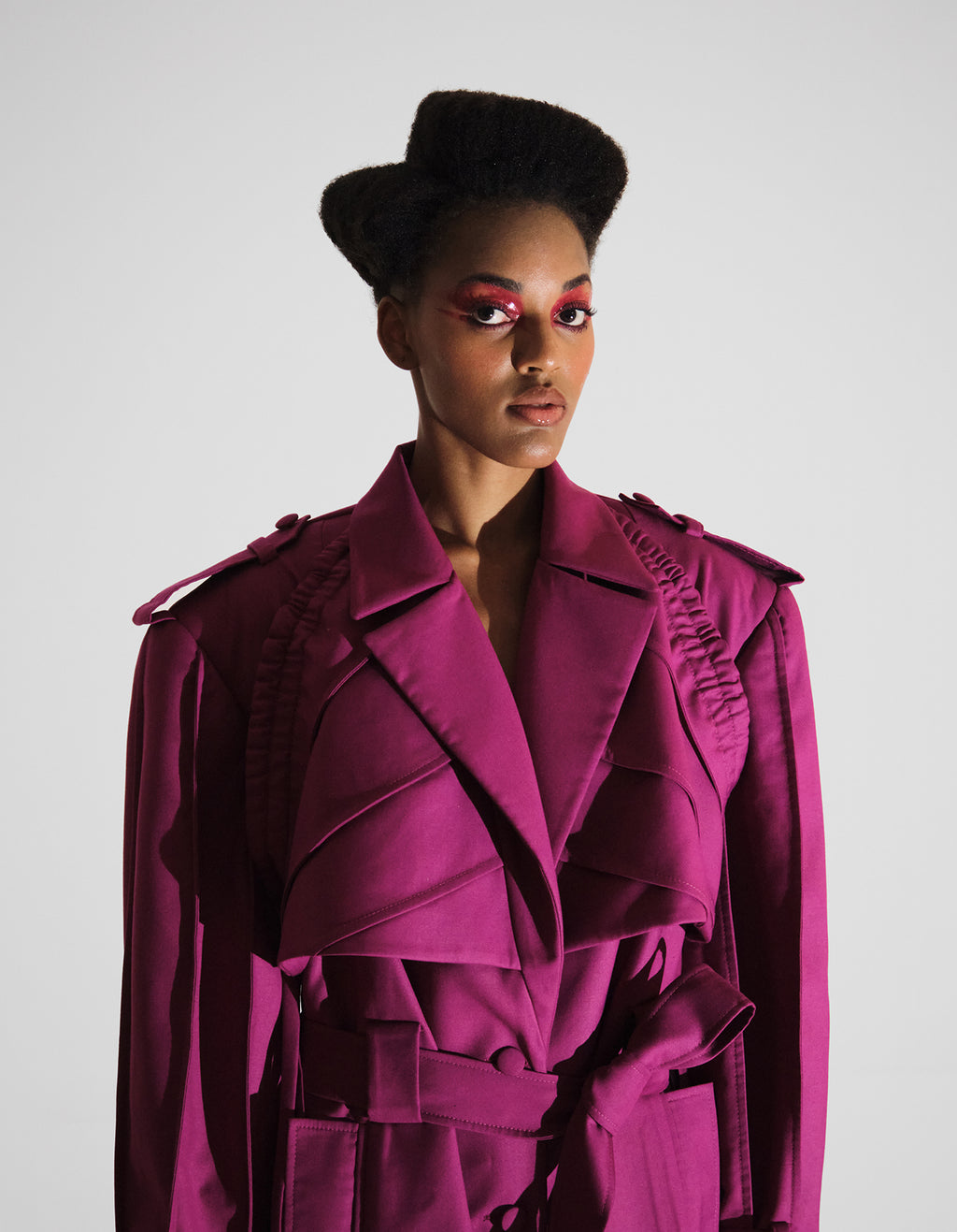 Dark Purple Cotton-Blend Wide-Shoulder Trench